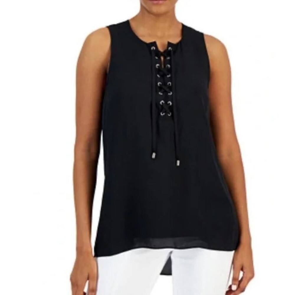 INC International Concepts Women’s Tie‑Front Sleeveless Tunic Black Medium NWT